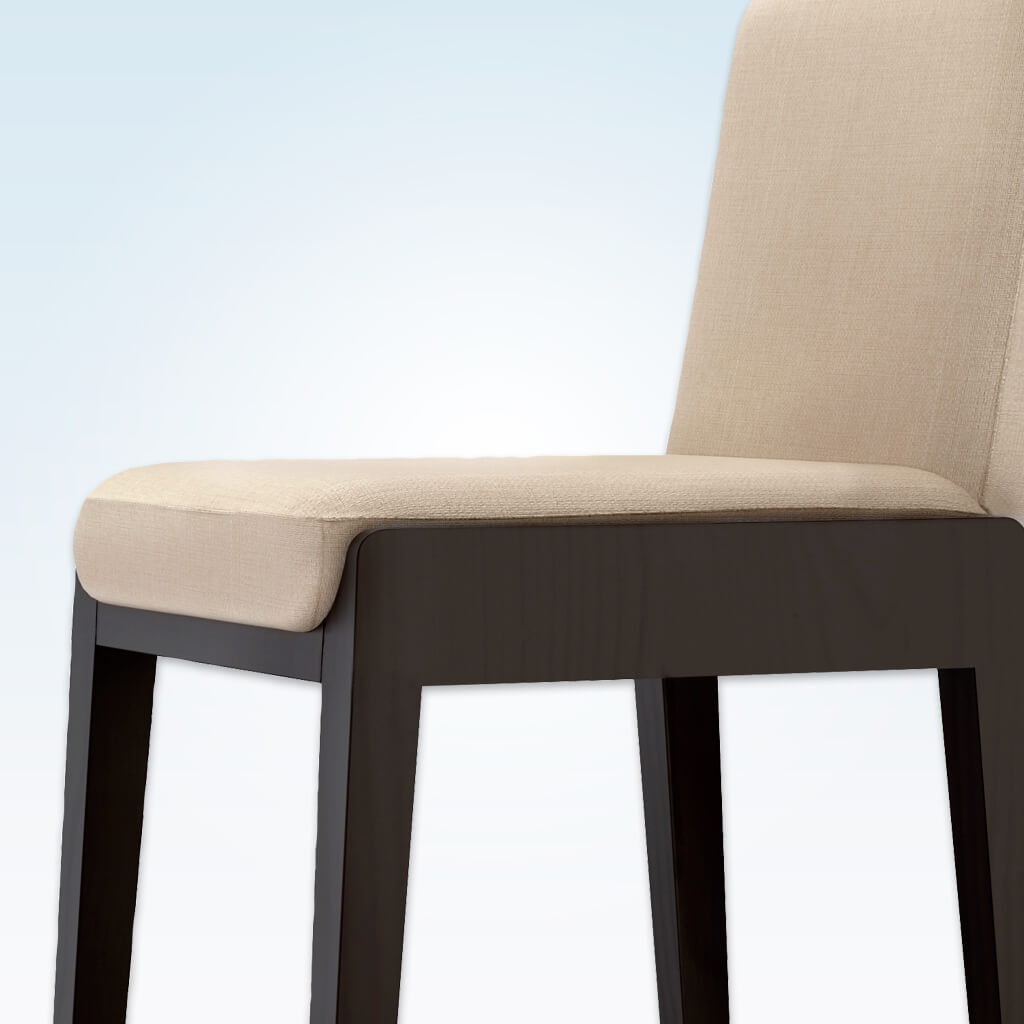 Mika cream bar chairs with padded seat and back and dark wood plinth and legs  - Detail View