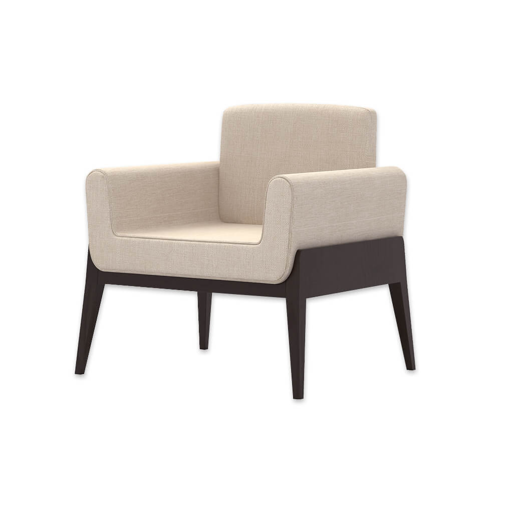 Mika Fully Upholstered Cream Lounge Chair with Show Wood Timber Base Frame - Designers Image
