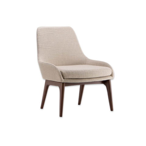 Moira Beige Fabric Tub Chair With High Backrest and Timber Framed Splayed Legs 