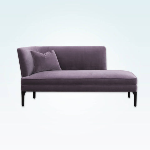 Munia purple velvet chaise longue with angular backrest and shapely timber legs