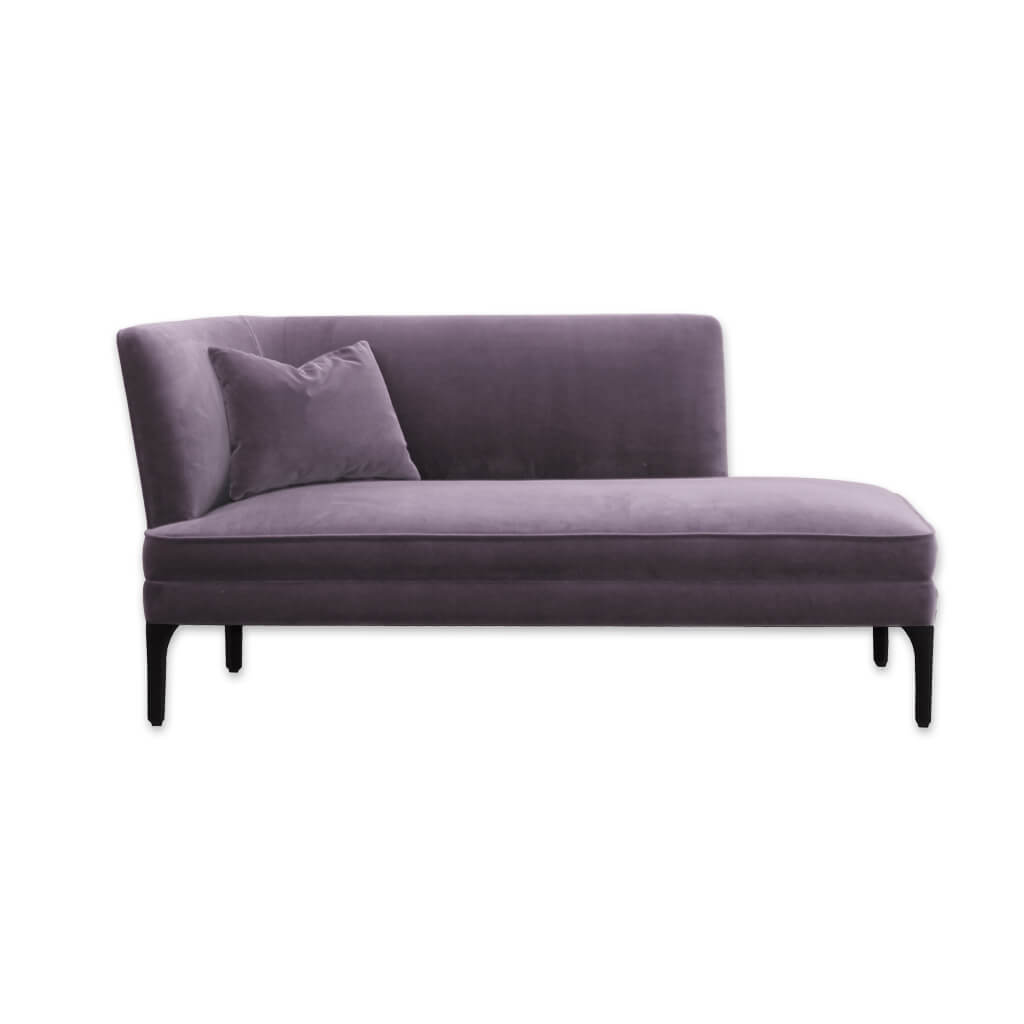 Munia purple velvet chaise longue with angular backrest and shapely timber legs  - Designers Image