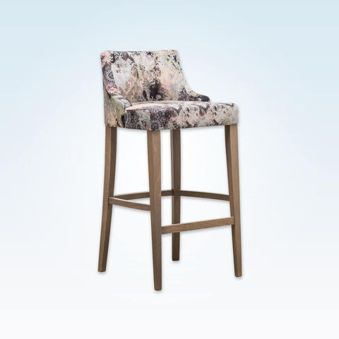 Nancy floral bar stools with curved back and timber legs
