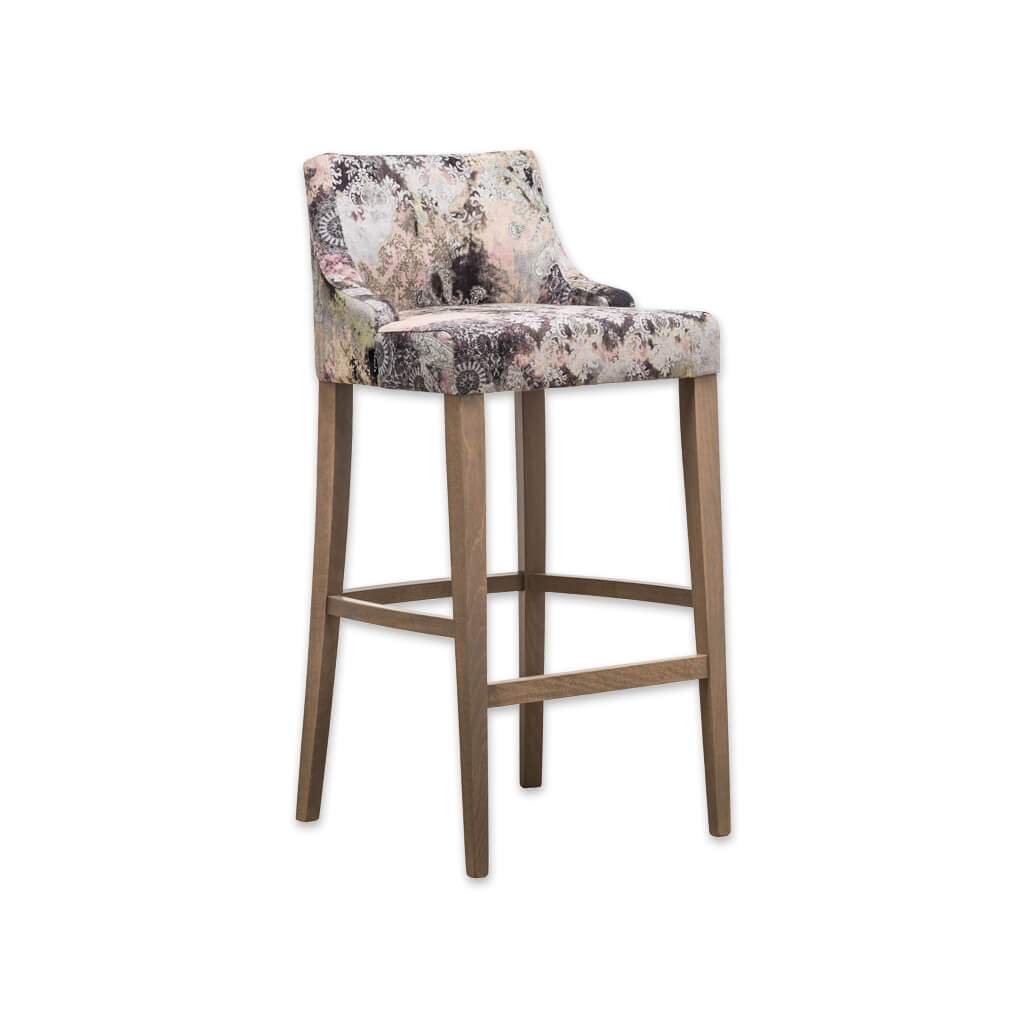 Nancy floral bar stools with curved back and timber legs - Designers Image