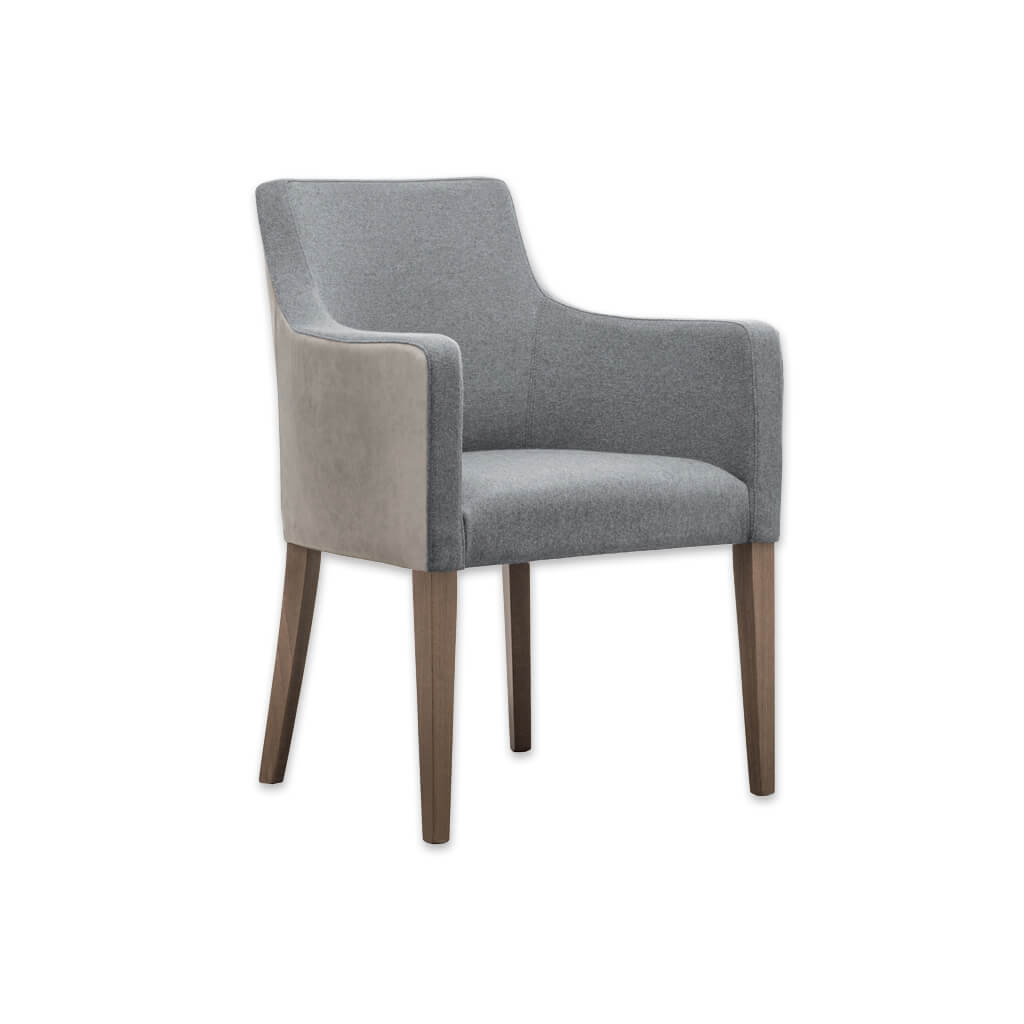 Nancy Upholstered Light Grey Tub Chair With Curved Armrests and Timber Legs - Designers Image