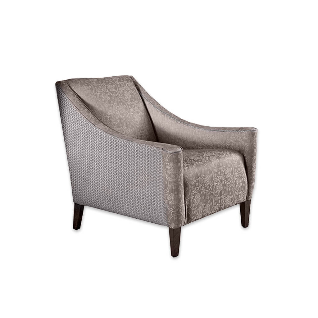Nelson Fully Upholstered Brown Fabric Lounge Chair with Sweeping Armrests - Designers Image