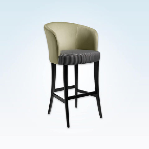 Nerina olive green  bar stool with high curved backrest and contrast striped cushion 