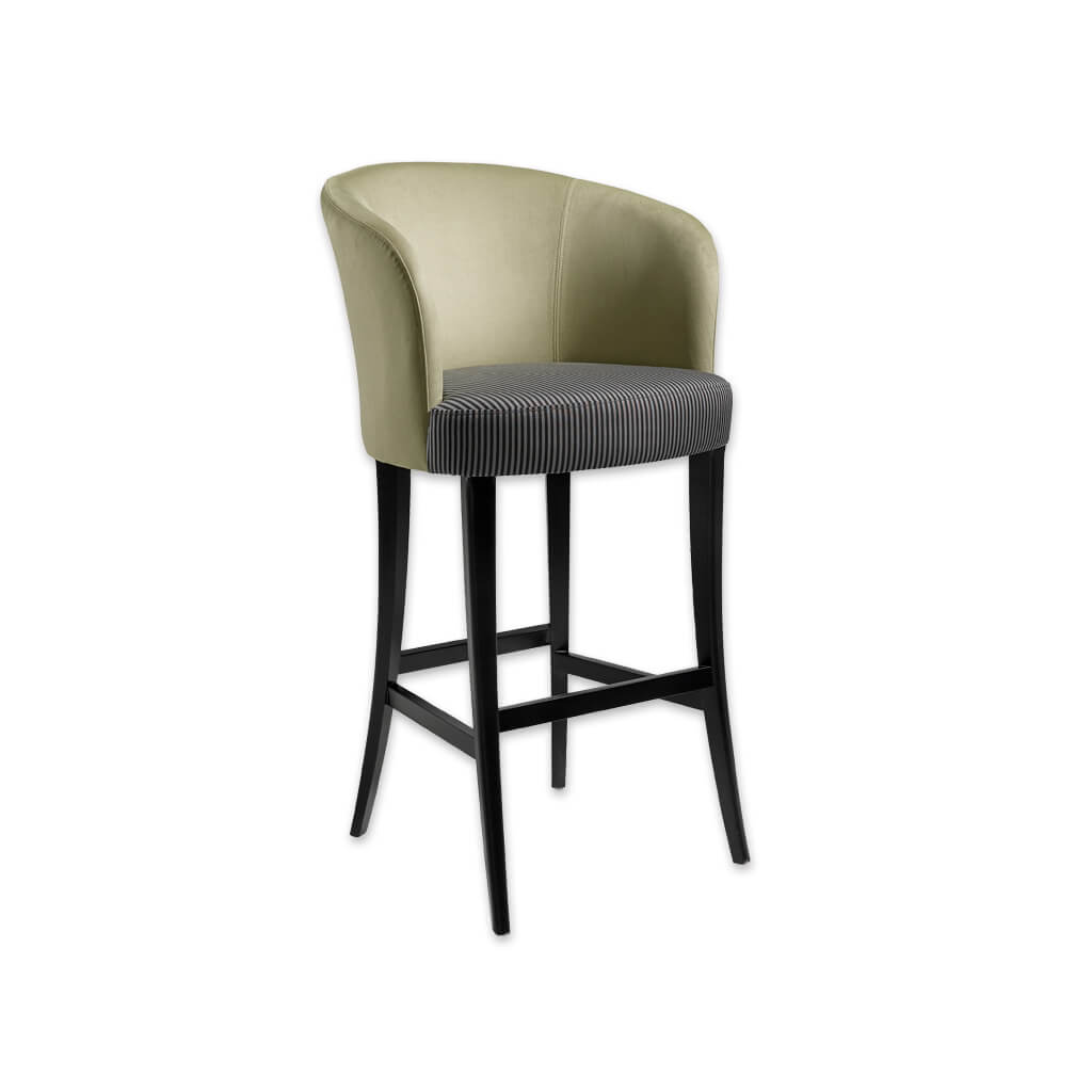 Nerina olive green  bar stool with high curved backrest and contrast striped cushion - Designers Image