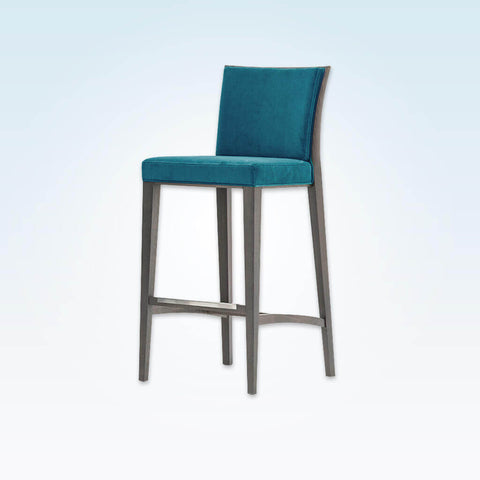Newport teal bar stool with padded cushion and tapered timber legs