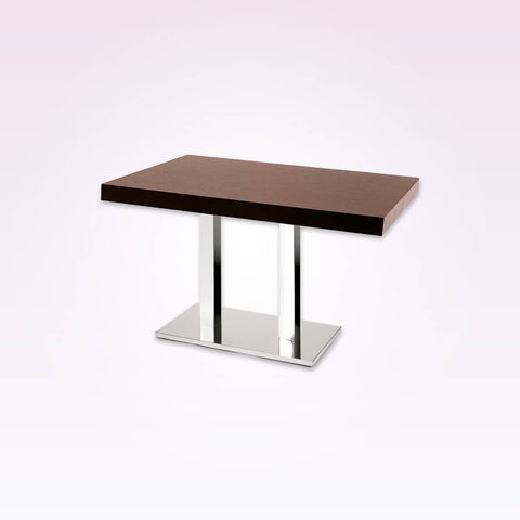 New york wooden bar table with double metal pedestal