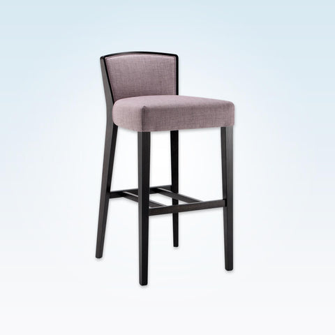 Octavia lilac bar stool with show wood trim to the back rest and splayed rear legs