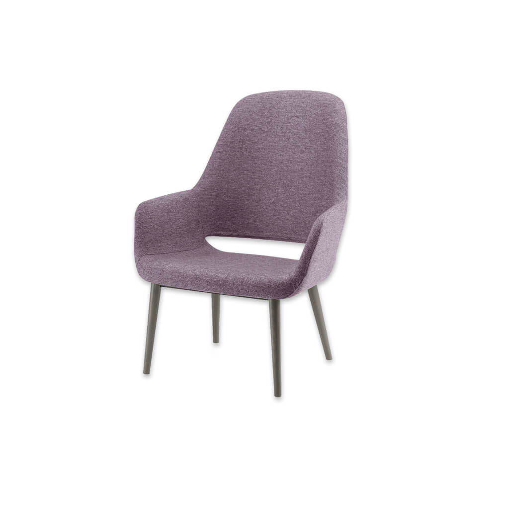 Ola Upholstered Purple Lounge Chair with Wooden Conical Legs and Open Back - Designers Image