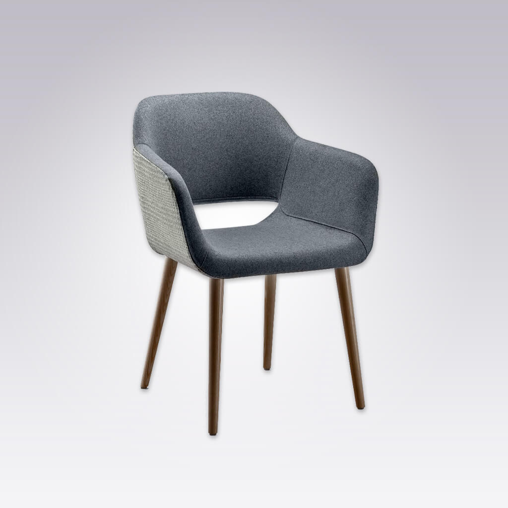 Ola Fully Upholstered Light Blue Armchair with Curved Arms and Cut out Back Detail 