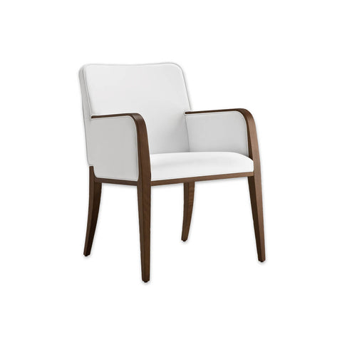 Opera White Leather Tub Chair With Curved Show Wood Armrests And Legs 