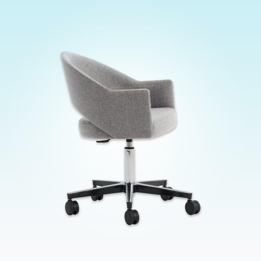 Paris Upholstered Light Grey Desk Chair with Curved Backrest with Cut Out and Angular Armrests