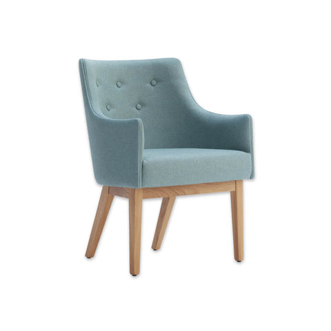 Paris Upholstered Light Blue Tub Chair With Buttoned Back and Timber Framed Legs