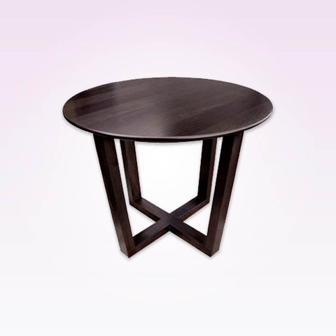 Patriki dark brown wood dining table with cross base and round top