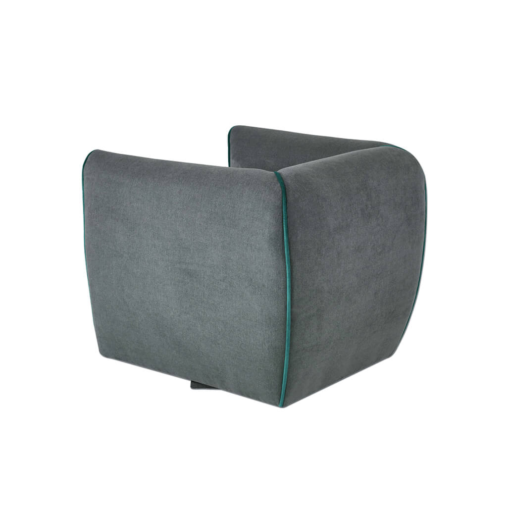 Penza grey upholstered lounge chair with piping detail to arms  - back - Designers Image