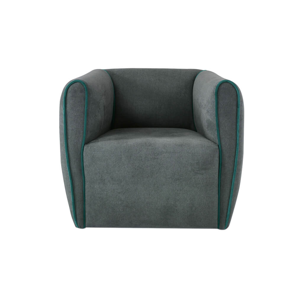 Penza grey upholstered lounge chair with piping detail to arms  - Designers Image