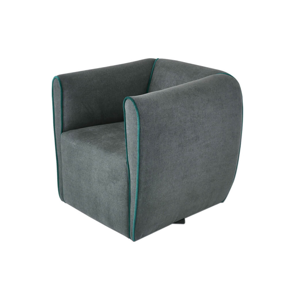 Penza grey upholstered lounge chair with piping detail to arms  - Side - Designers Image