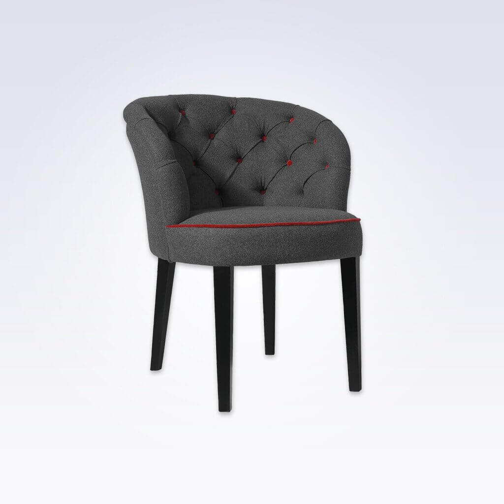 Peppa Dark Grey Tub Chair With Curved Buttoned Backrest and Piping Detail