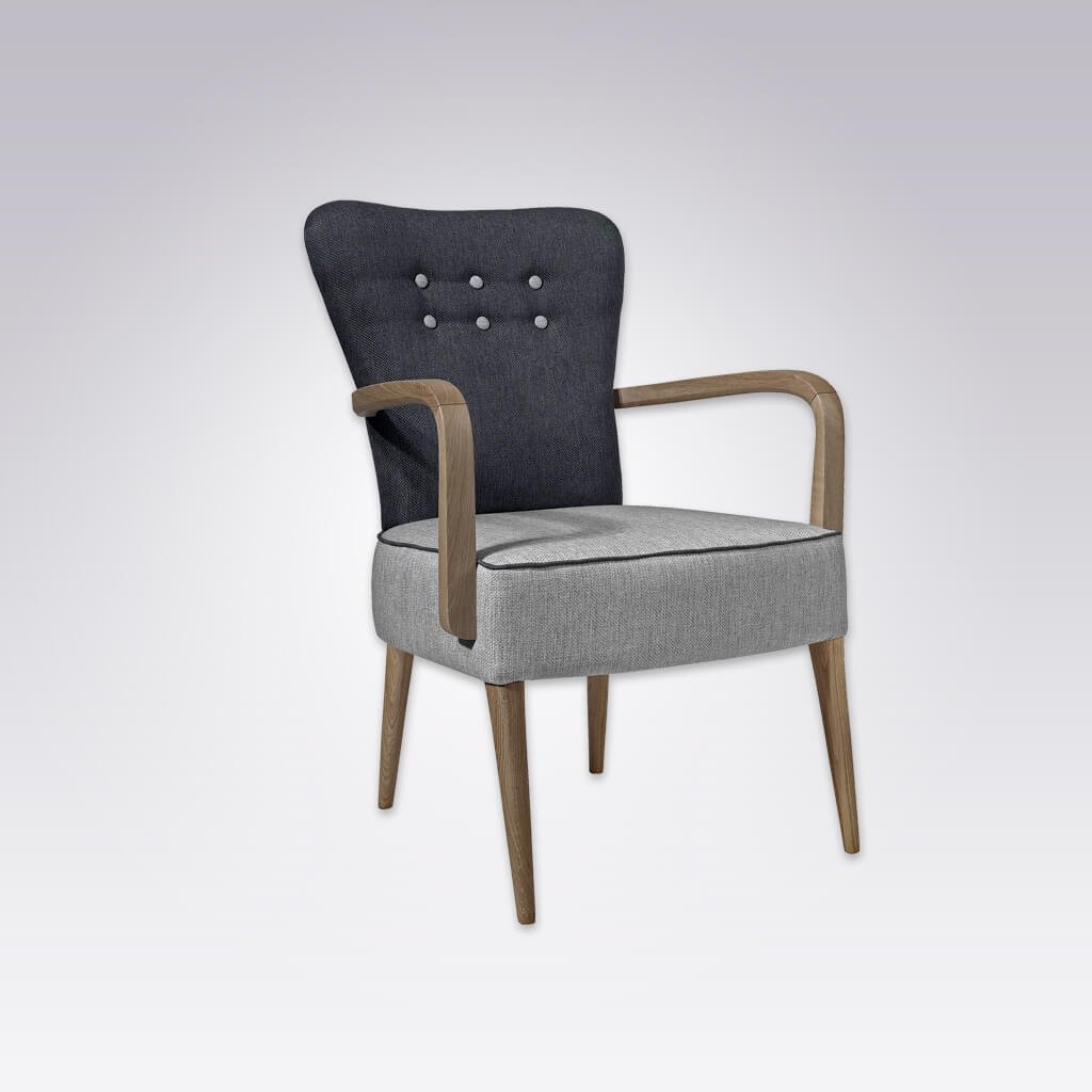 Piani Grey and Black Armchair with Grey Button Detail and Curved Arms