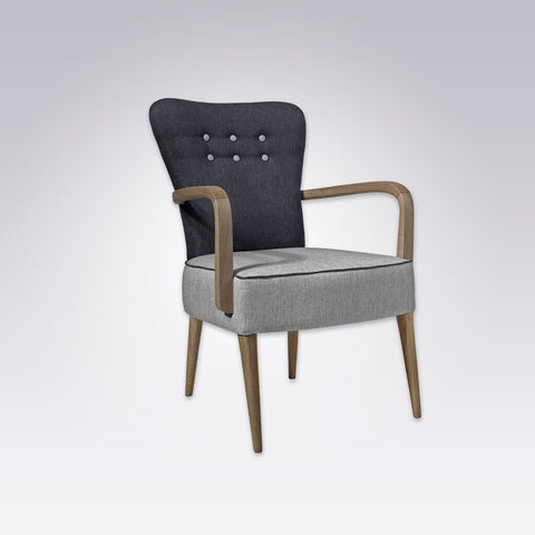 Piani Grey and Black Armchair with Grey Button Detail and Curved Arms