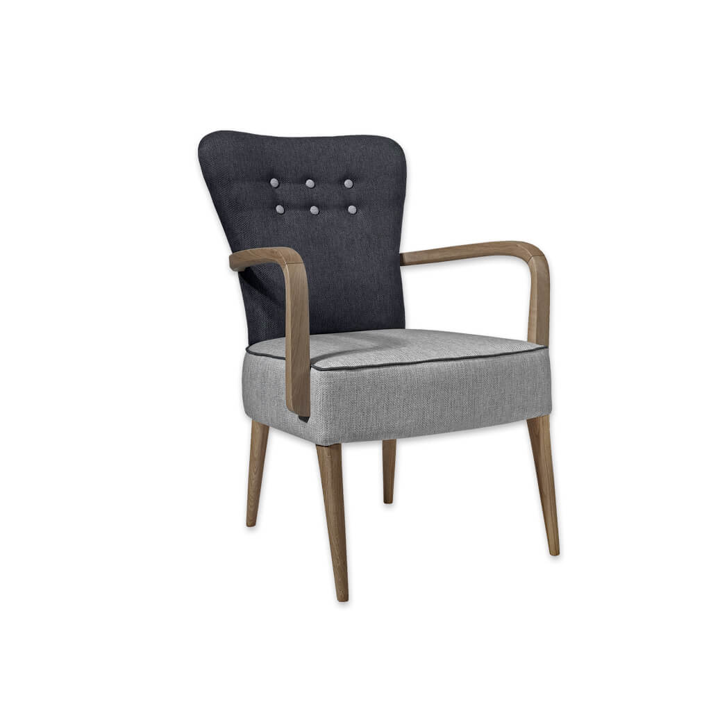 Piani Grey and Black Armchair with Grey Button Detail and Curved Arms - Designers Image