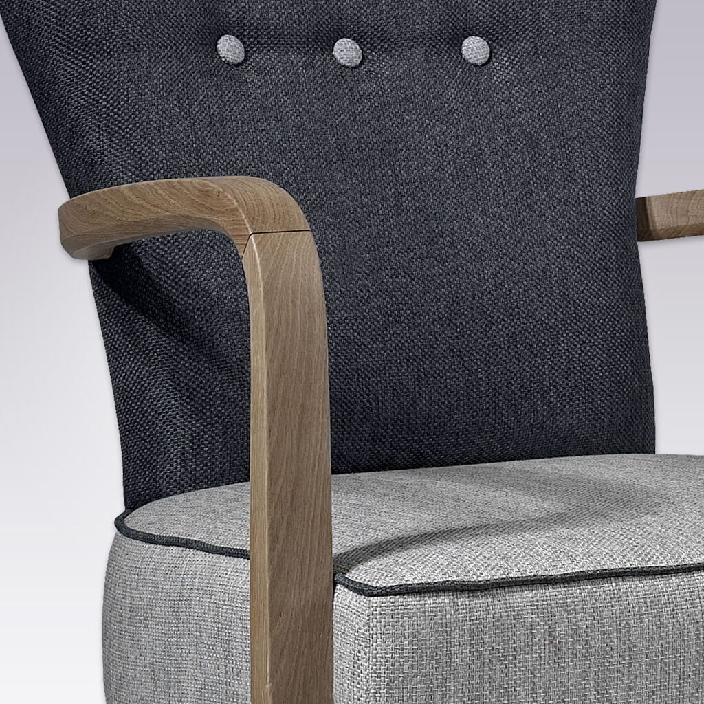 Piani Grey and Black Armchair with Grey Button Detail and Curved Arms - Detail Image