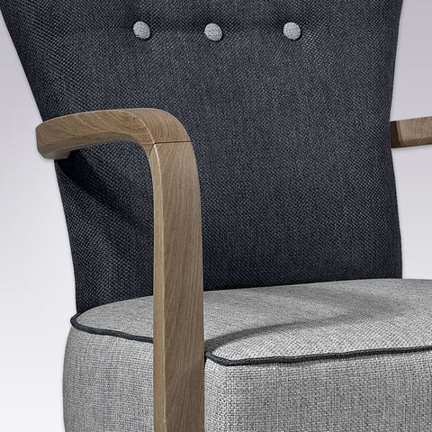 Piani Grey and Black Armchair with Grey Button Detail and Curved Arms