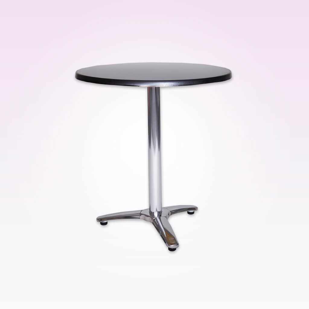 Picasso round silver dining table with pedestal and three cross base