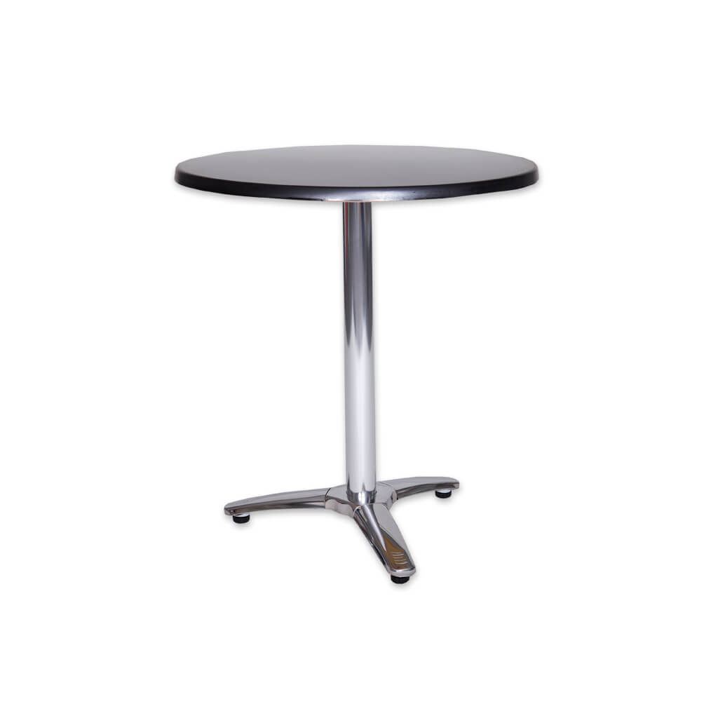 Picasso round silver dining table with pedestal and three cross base - Designers Image
