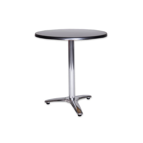 Picasso round silver dining table with pedestal and three cross base