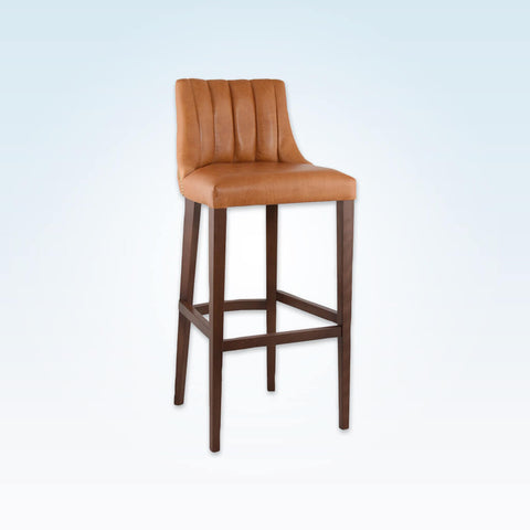 Polly light brown bar stool with leather upholstered seat  featuring deep stitching to the backrest