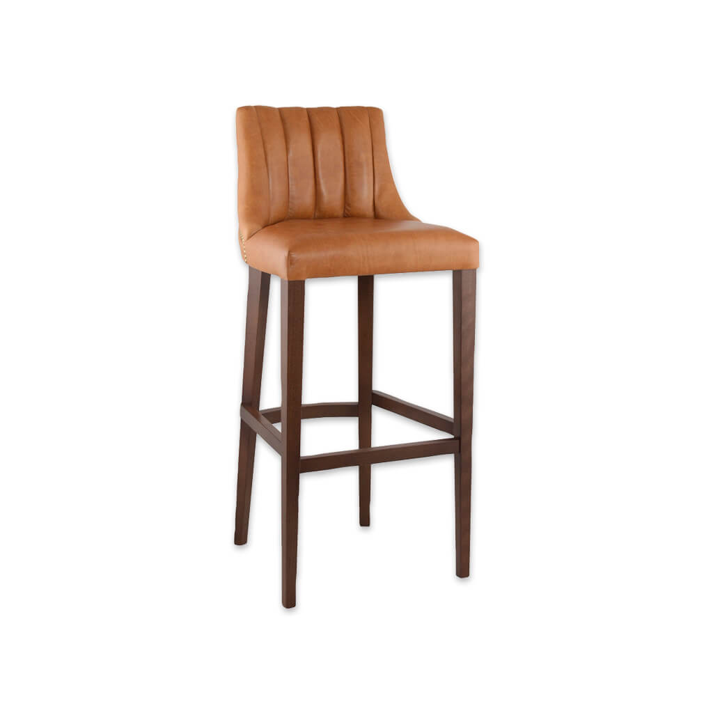 Polly light brown bar stool with leather upholstered seat  featuring deep stitching to the backrest - Designers Image