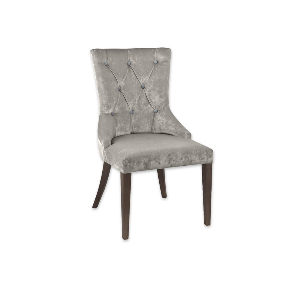 Ella Upholstered Silver Velvet Chair with Deep Button Upholstery and Tapered Timber Legs  - Designers Image