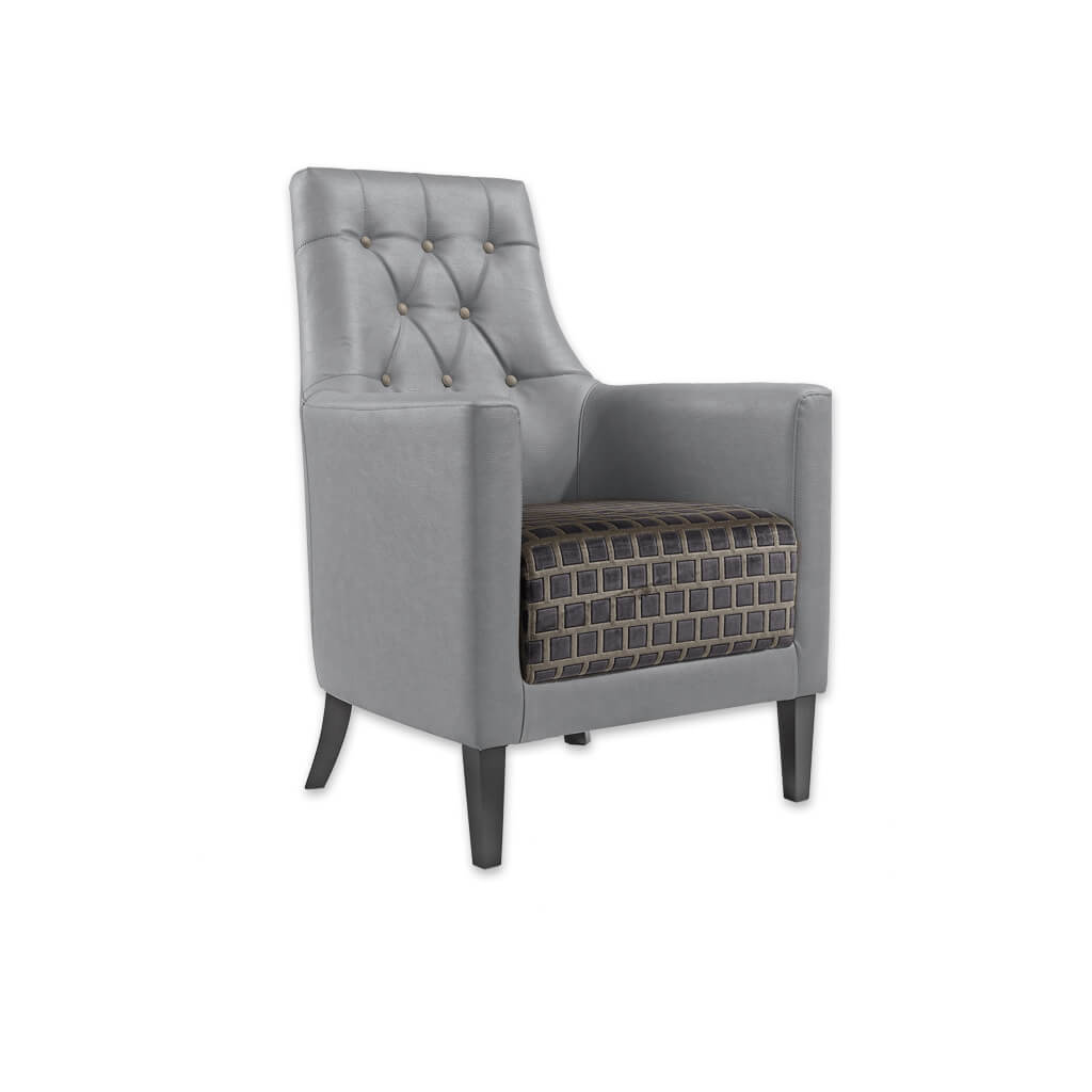 Reagan Grey Lounge Chair Fully Upholstered Arms and Back with Deep Button Backrest  - Designers Image