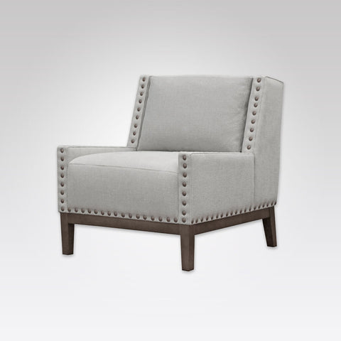 Rick Armless Light Grey Lounge Chair with Timber Show Wood Underframe and Large Studs 