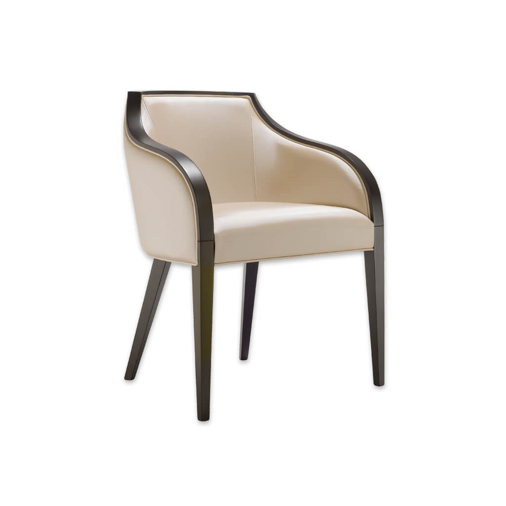 River Cream Leather Tub Chair With Show Wood Sweeping Arms and Tapered Legs  - Designers Image