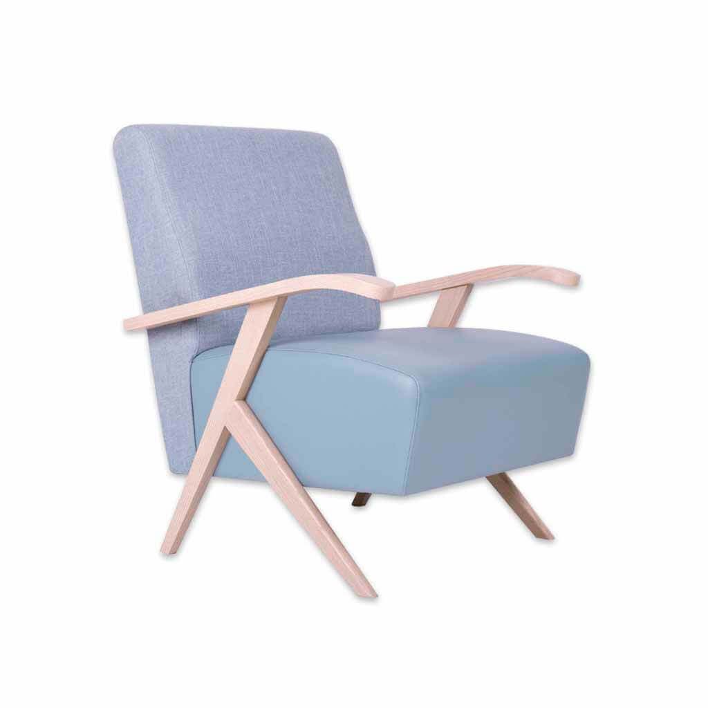 Romano light blue lounge chair with exposed wood arm detail - Designers Image