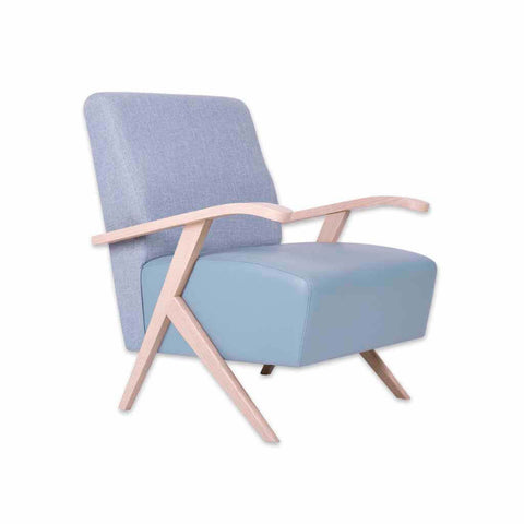 Romano light blue lounge chair with exposed wood arm detail