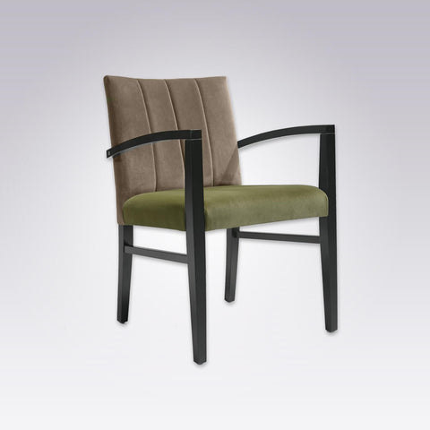 Sage Green and Brown Chair with Angular Arms