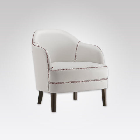 Seattle Upholstered Curved White Lounge Chair with Stitching Detail