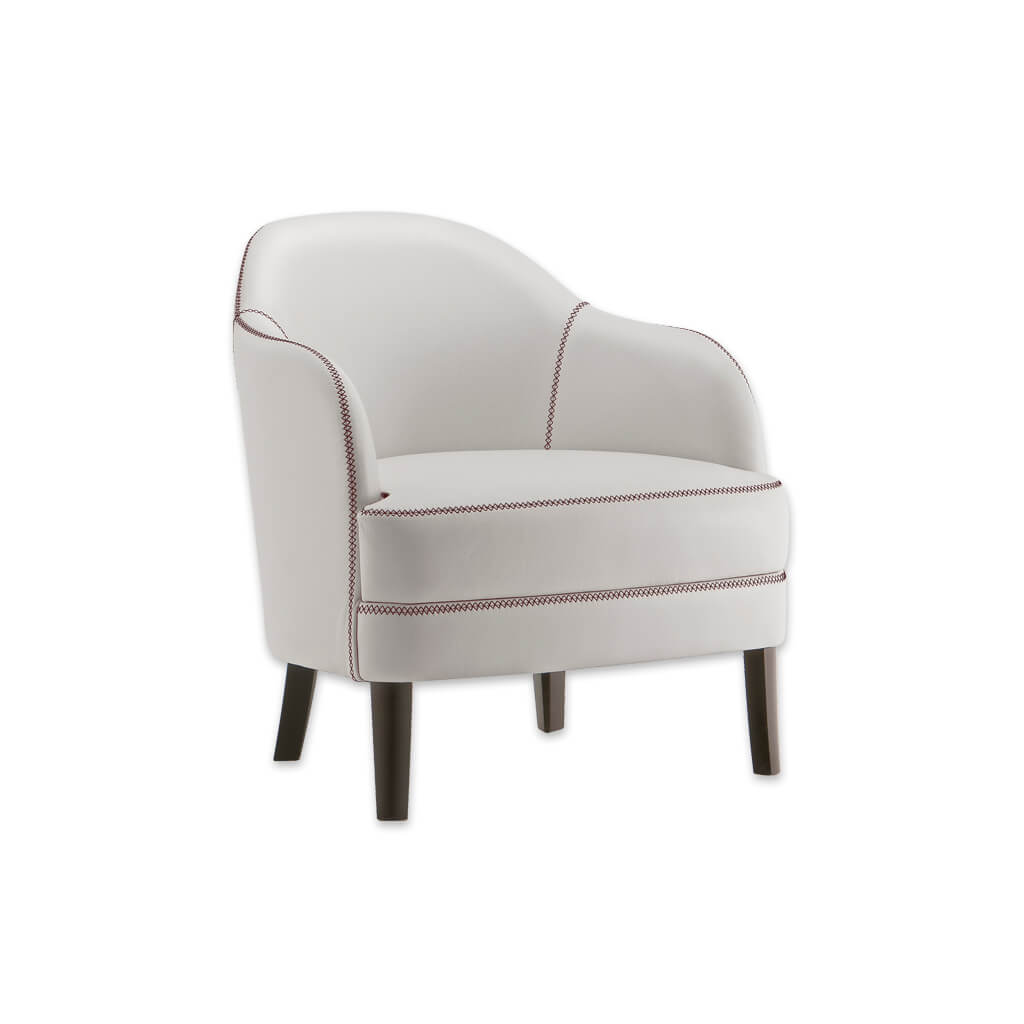 Seattle Upholstered Curved White Lounge Chair with Stitching Detail  - Designers Image