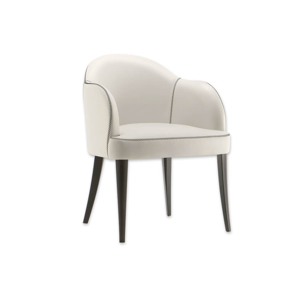 Seattle White Tub Chair With Dark Stitching And Splayed Timber Legs - Designers Image