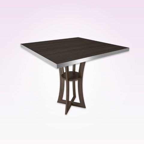 Serio hardwood square dining table with modern cross base and support shelf