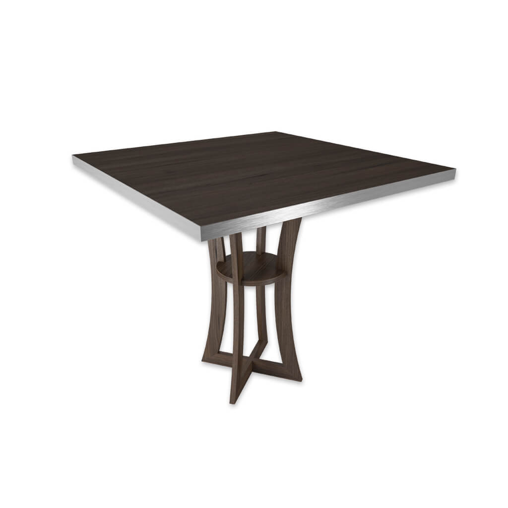 Serio hardwood square dining table with modern cross base and support shelf - Designers Image