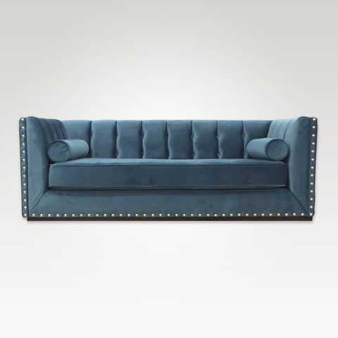 Simona luxurious ocean blue sofa bed with decorative studding and buttoning