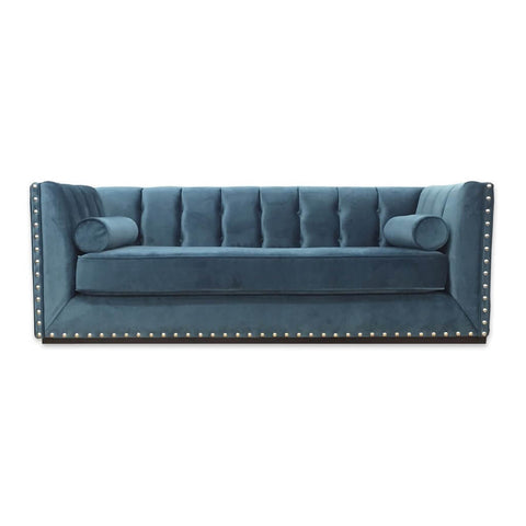 Simona luxurious ocean blue sofa bed with decorative studding and buttoning