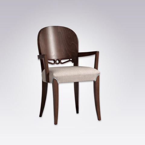 Squero Cut Out Dining Chair Round Show Wood Back Feature with Piping Detail around Front Leg