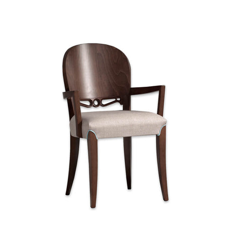 Squero Cut Out Dining Chair Round Show Wood Back Feature with Piping Detail around Front Leg